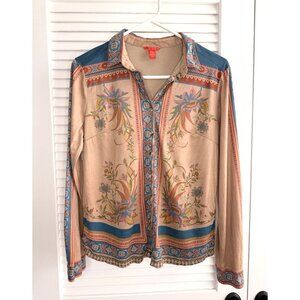 Chelsea & Violet Floral Tan Western Boho Button Shirt Top Sz S